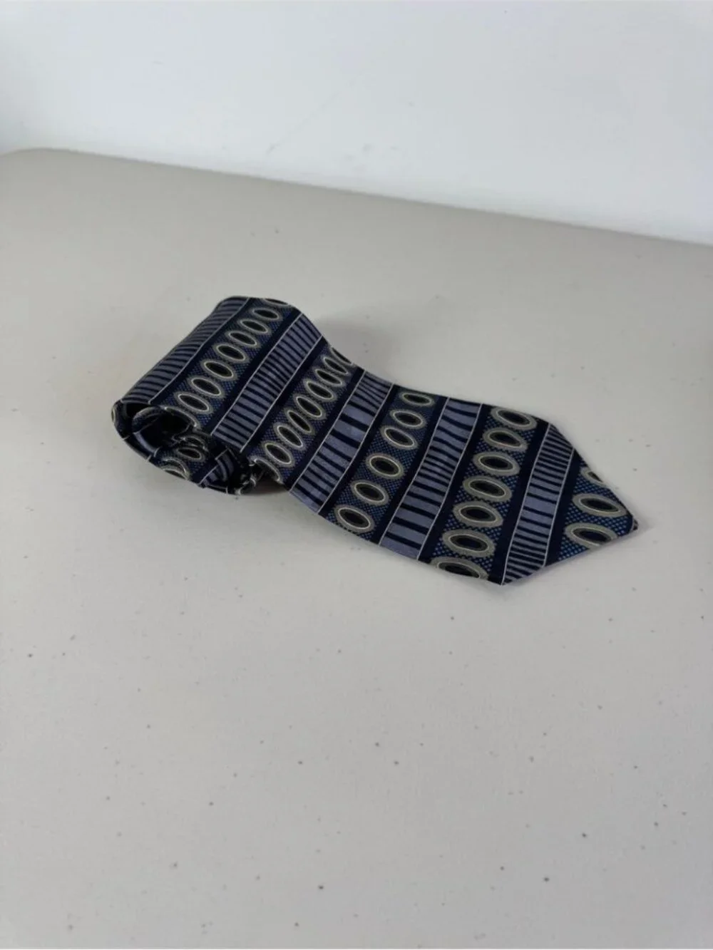 Gianfranco Silk Necktie Navy Geometric Stripe Designer Classic Tie Party